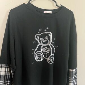 Romwe Black Bear Graphic Shirt Women Large
